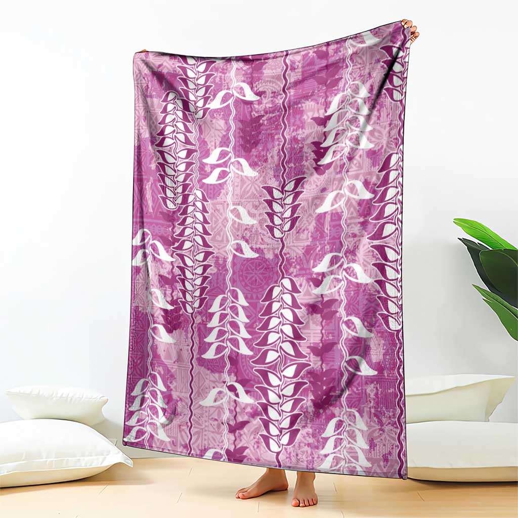 Magenta Hawaii Tapa Pattern Blanket With Heliconia Vintage Style