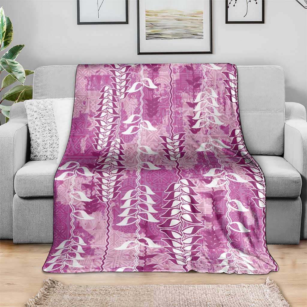 Magenta Hawaii Tapa Pattern Blanket With Heliconia Vintage Style