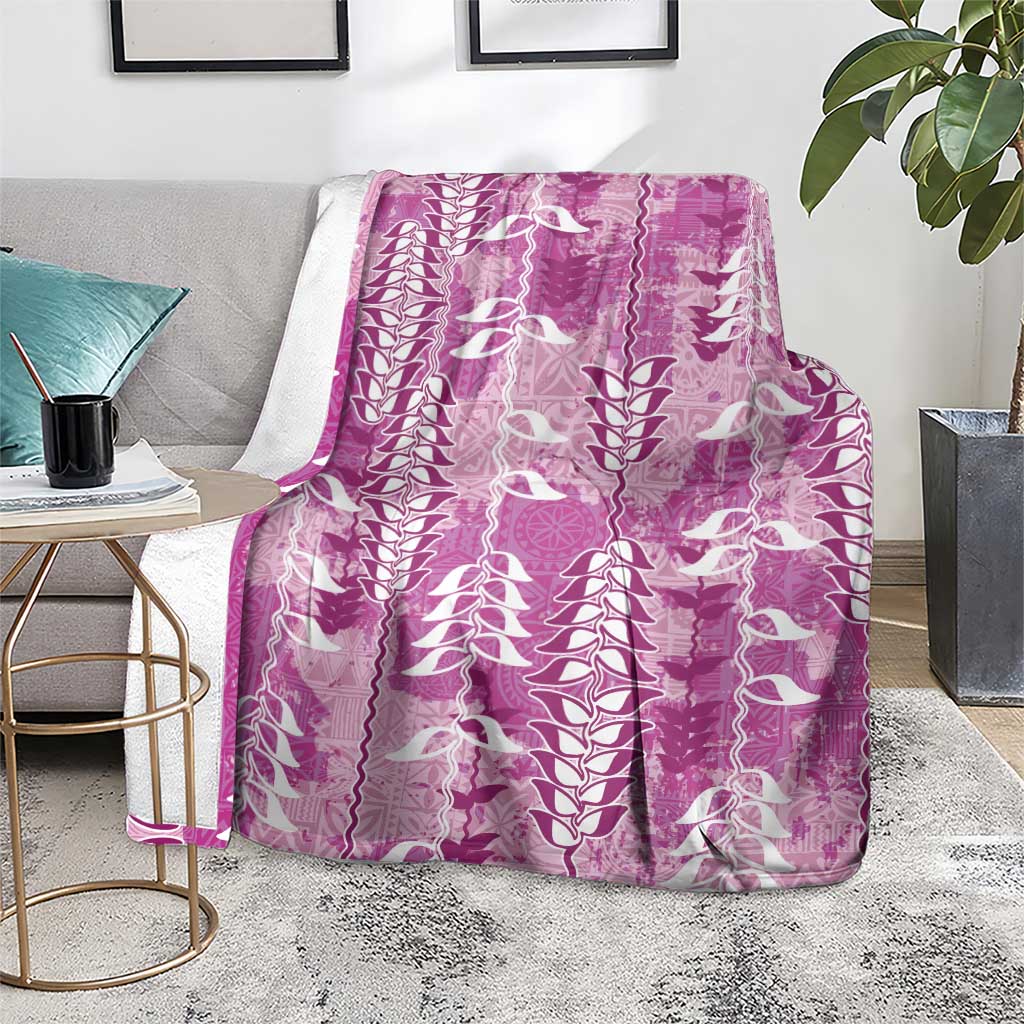 Magenta Hawaii Tapa Pattern Blanket With Heliconia Vintage Style
