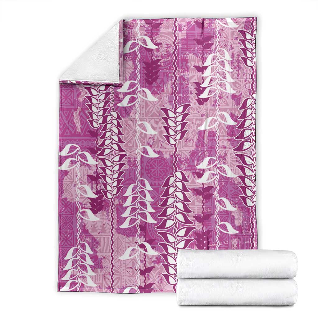 Magenta Hawaii Tapa Pattern Blanket With Heliconia Vintage Style