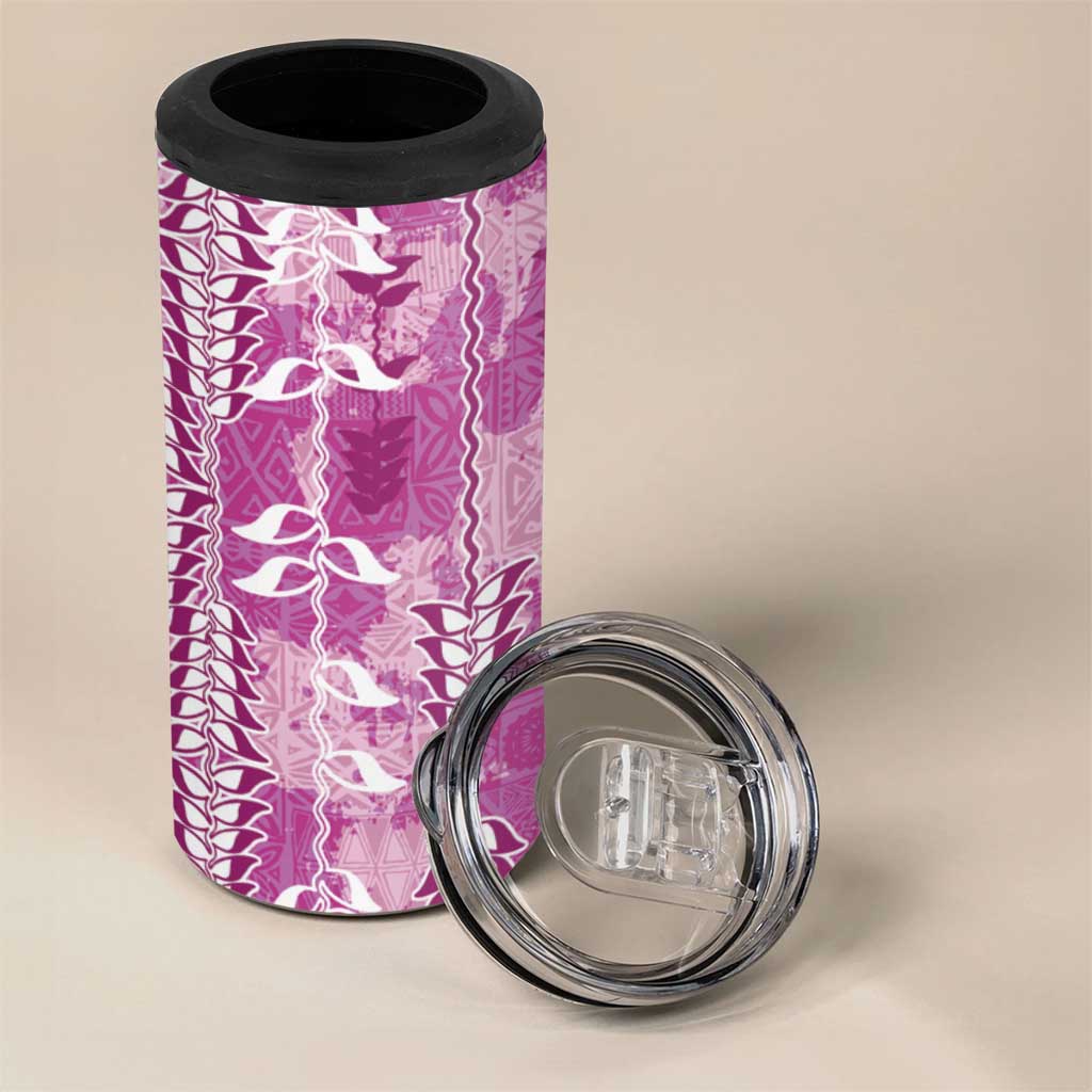 Magenta Hawaii Tapa Pattern 4 in 1 Can Cooler Tumbler With Heliconia Vintage Style