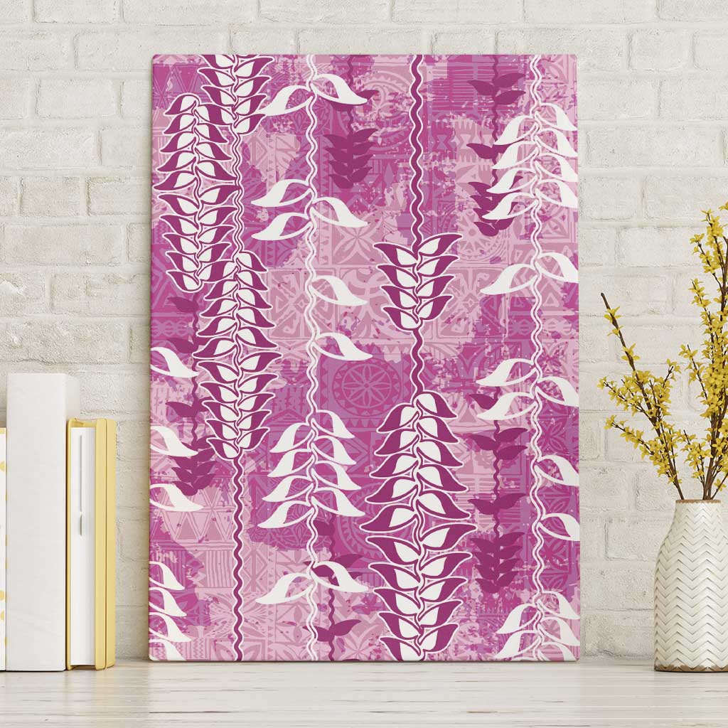 Magenta Hawaii Tapa Pattern Canvas Wall Art With Heliconia Vintage Style
