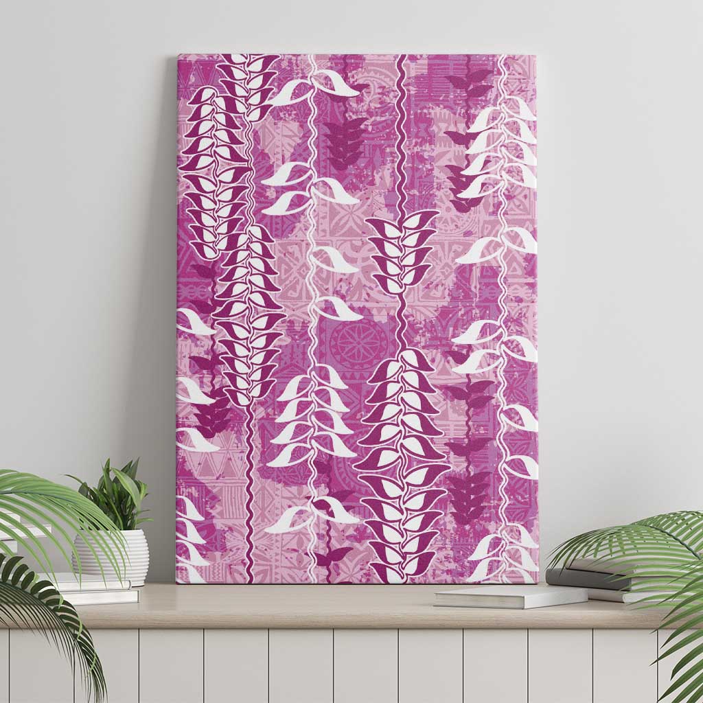 Magenta Hawaii Tapa Pattern Canvas Wall Art With Heliconia Vintage Style