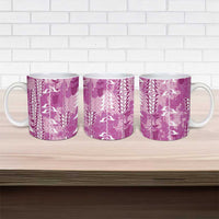 Magenta Hawaii Tapa Pattern Ceramic Mug With Heliconia Vintage Style