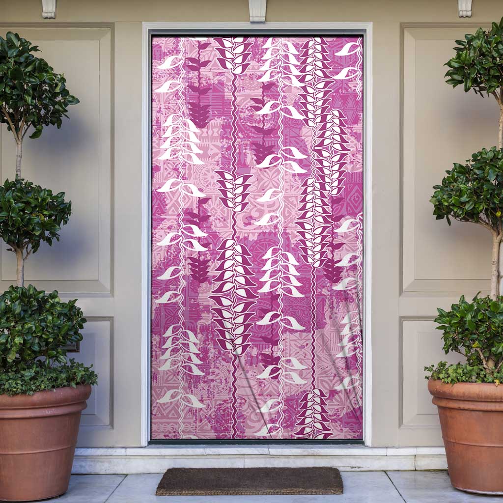Magenta Hawaii Tapa Pattern Door Cover With Heliconia Vintage Style