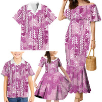Magenta Hawaii Tapa Pattern Family Matching Mermaid Dress and Hawaiian Shirt With Heliconia Vintage Style LT05 - Polynesian Pride