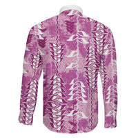 Magenta Hawaii Tapa Pattern Family Matching Off Shoulder Maxi Dress and Hawaiian Shirt With Heliconia Vintage Style LT05 - Polynesian Pride