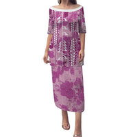 Magenta Hawaii Tapa Pattern Family Matching Puletasi and Hawaiian Shirt With Heliconia Vintage Style