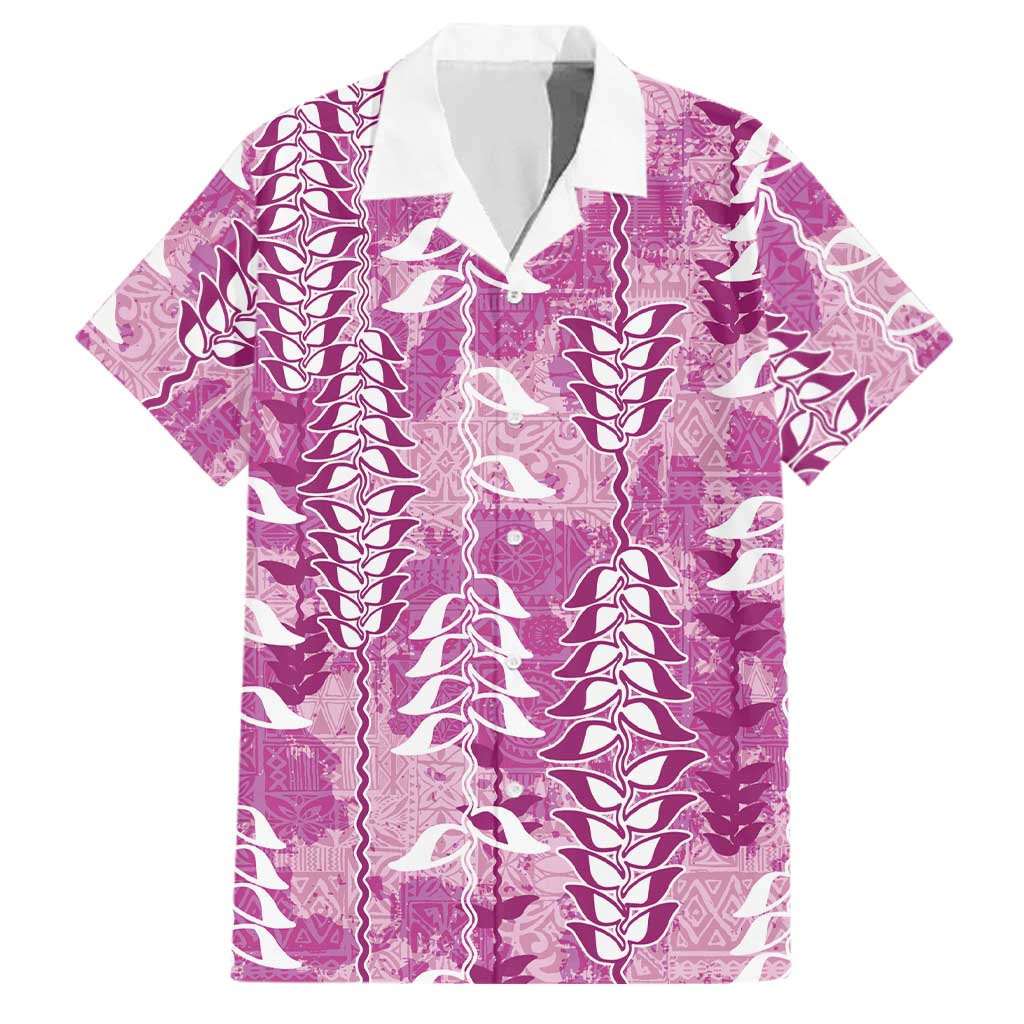 Magenta Hawaii Tapa Pattern Family Matching Short Sleeve Bodycon Dress and Hawaiian Shirt With Heliconia Vintage Style LT05 Dad's Shirt - Short Sleeve Magenta - Polynesian Pride