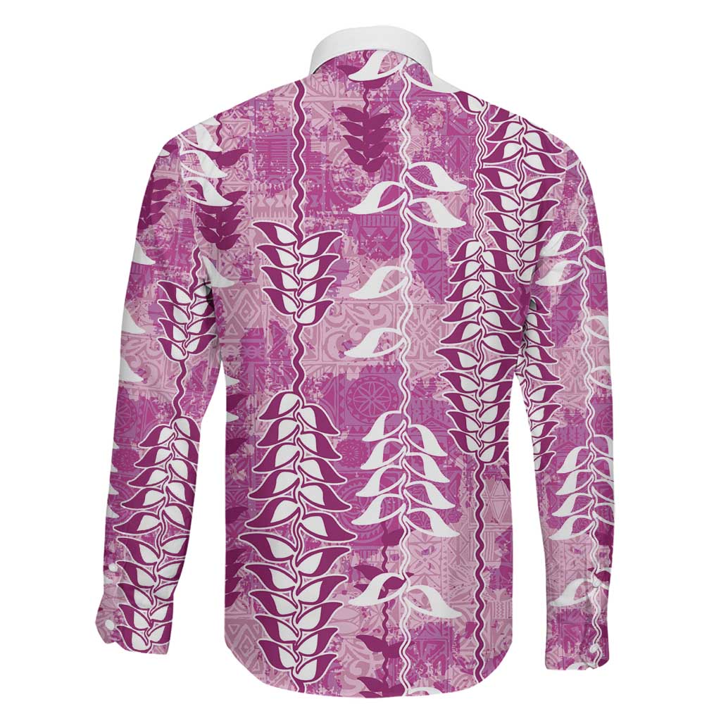Magenta Hawaii Tapa Pattern Family Matching Short Sleeve Bodycon Dress and Hawaiian Shirt With Heliconia Vintage Style LT05 - Polynesian Pride