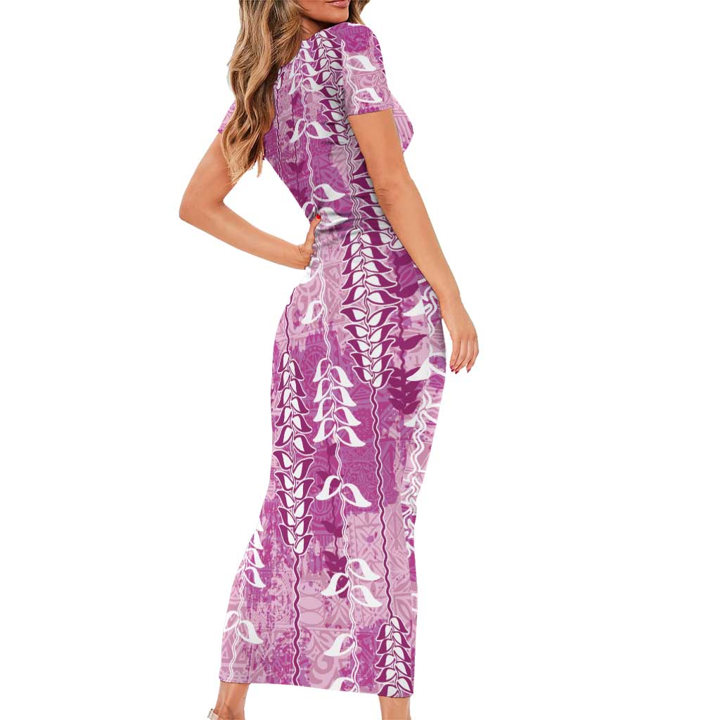 Magenta Hawaii Tapa Pattern Family Matching Short Sleeve Bodycon Dress and Hawaiian Shirt With Heliconia Vintage Style LT05 - Polynesian Pride