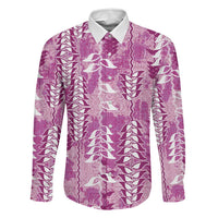 Magenta Hawaii Tapa Pattern Family Matching Summer Maxi Dress and Hawaiian Shirt With Heliconia Vintage Style LT05 Dad's Shirt - Long Sleeve Magenta - Polynesian Pride