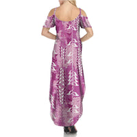 Magenta Hawaii Tapa Pattern Family Matching Summer Maxi Dress and Hawaiian Shirt With Heliconia Vintage Style LT05 - Polynesian Pride