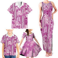Magenta Hawaii Tapa Pattern Family Matching Tank Maxi Dress and Hawaiian Shirt With Heliconia Vintage Style LT05 - Polynesian Pride