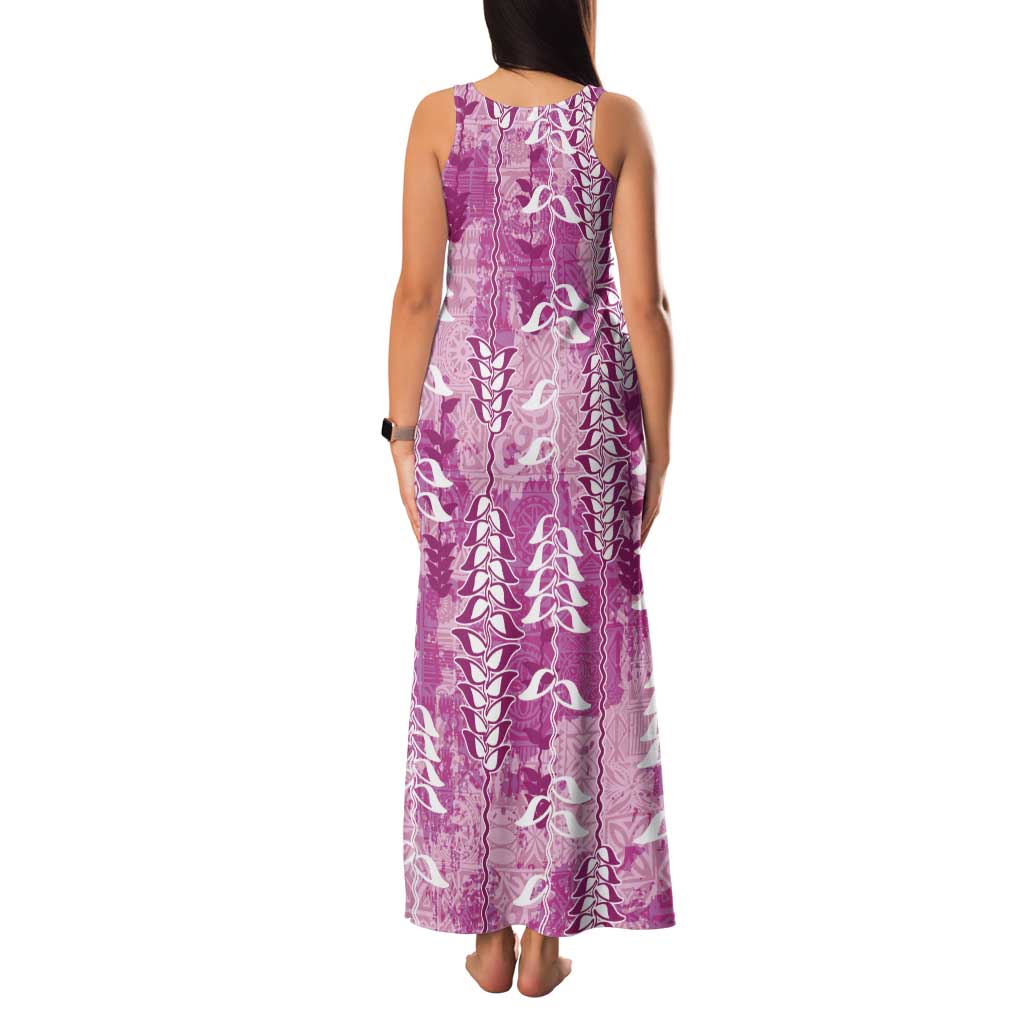 Magenta Hawaii Tapa Pattern Family Matching Tank Maxi Dress and Hawaiian Shirt With Heliconia Vintage Style LT05 - Polynesian Pride