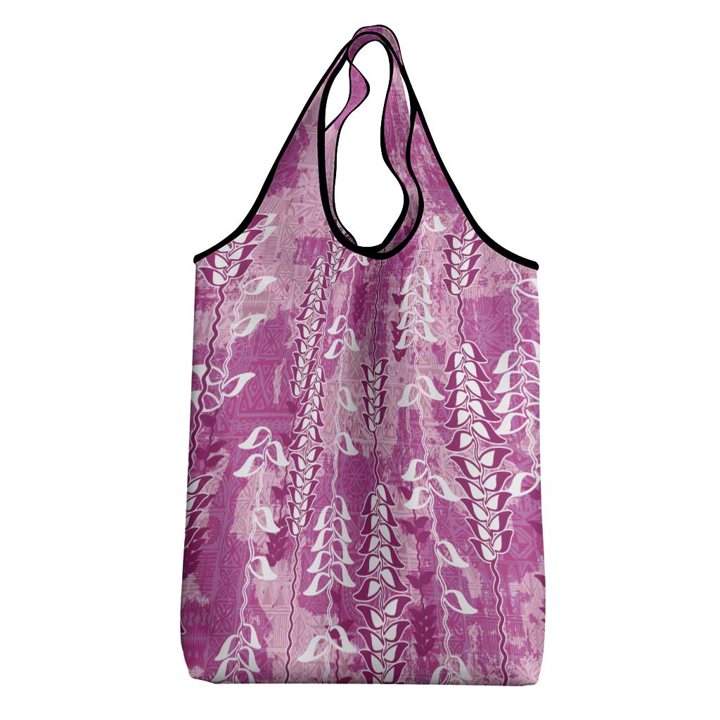 Magenta Hawaii Tapa Pattern Grocery Bag With Heliconia Vintage Style