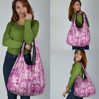 Magenta Hawaii Tapa Pattern Grocery Bag With Heliconia Vintage Style