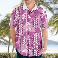 Magenta Hawaii Tapa Pattern Hawaiian Shirt With Heliconia Vintage Style