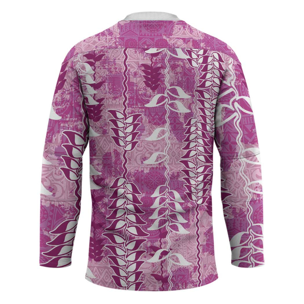 Magenta Hawaii Tapa Pattern Hockey Jersey With Heliconia Vintage Style