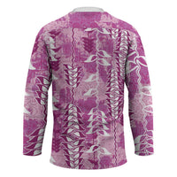 Magenta Hawaii Tapa Pattern Hockey Jersey With Heliconia Vintage Style