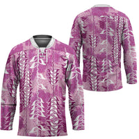 Magenta Hawaii Tapa Pattern Hockey Jersey With Heliconia Vintage Style