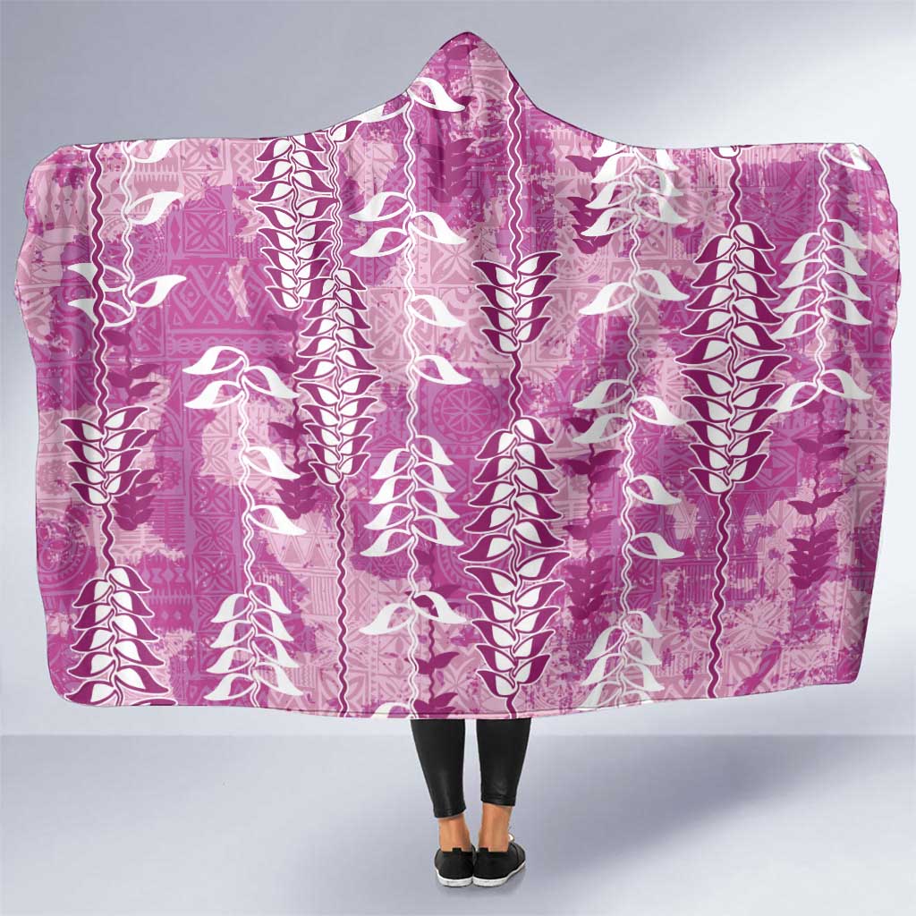 Magenta Hawaii Tapa Pattern Hooded Blanket With Heliconia Vintage Style