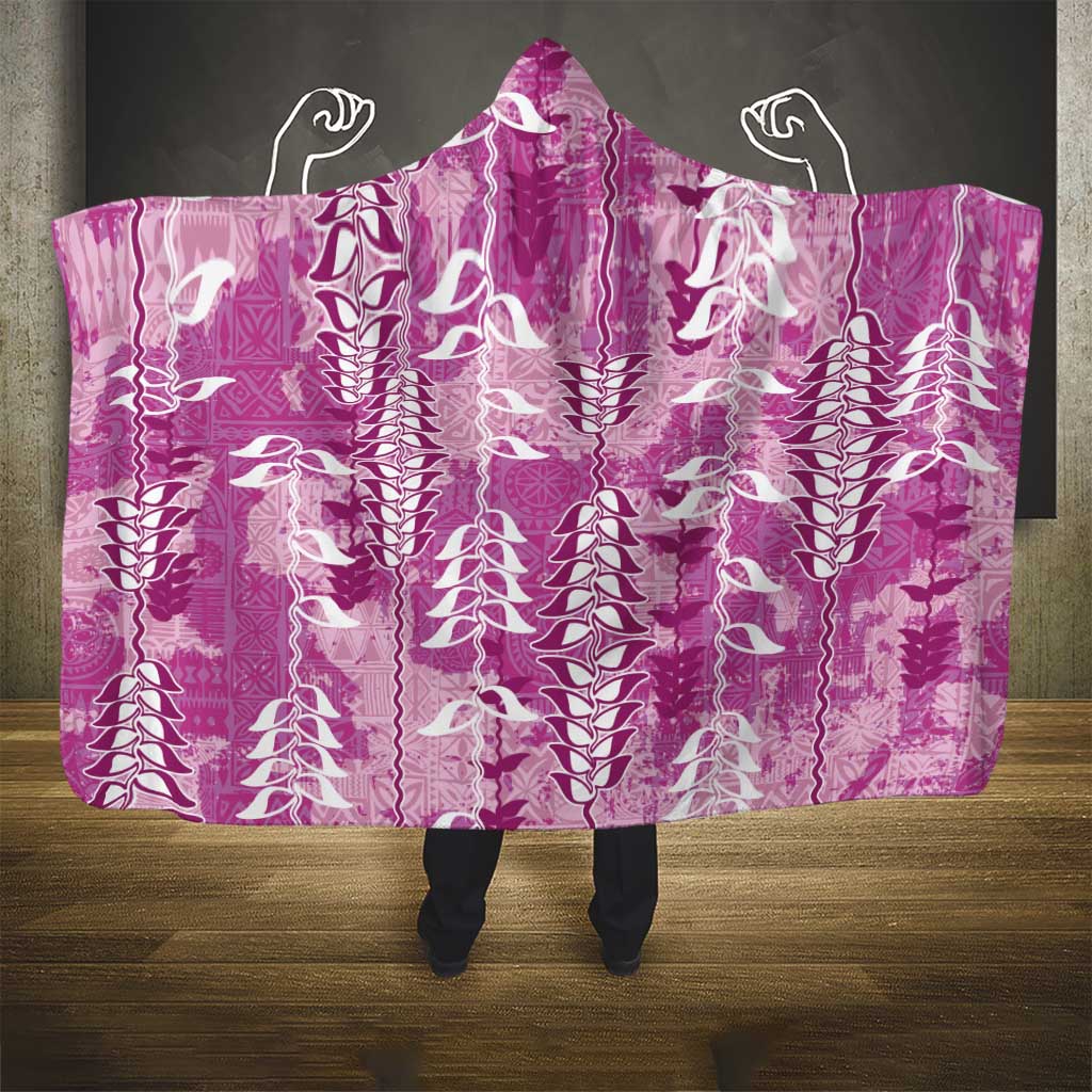 Magenta Hawaii Tapa Pattern Hooded Blanket With Heliconia Vintage Style