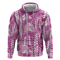 Magenta Hawaii Tapa Pattern Hoodie With Heliconia Vintage Style