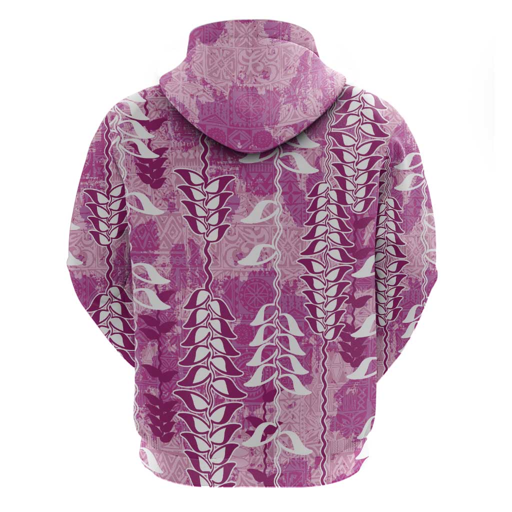 Magenta Hawaii Tapa Pattern Hoodie With Heliconia Vintage Style
