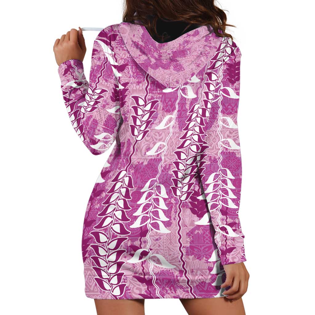 Magenta Hawaii Tapa Pattern Hoodie Dress With Heliconia Vintage Style