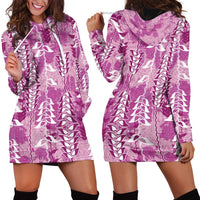Magenta Hawaii Tapa Pattern Hoodie Dress With Heliconia Vintage Style