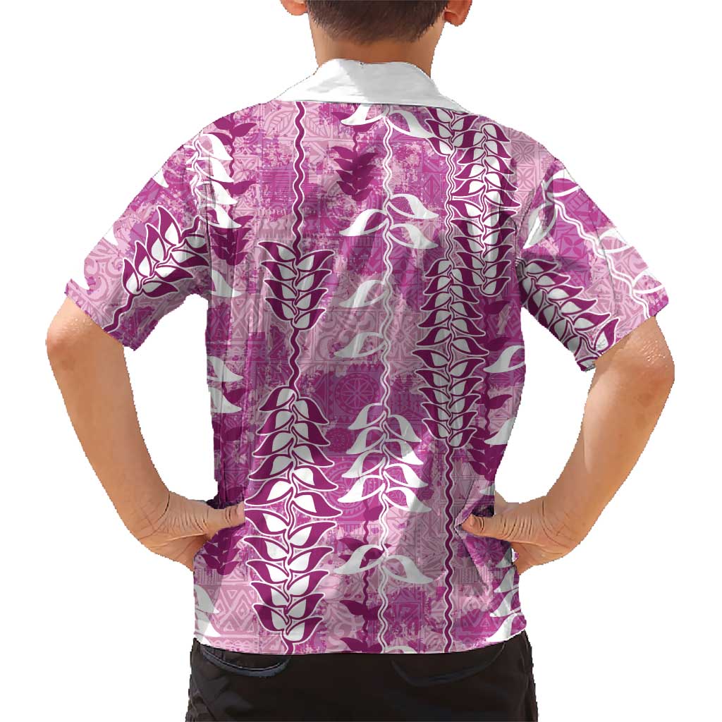 Magenta Hawaii Tapa Pattern Kid Hawaiian Shirt With Heliconia Vintage Style