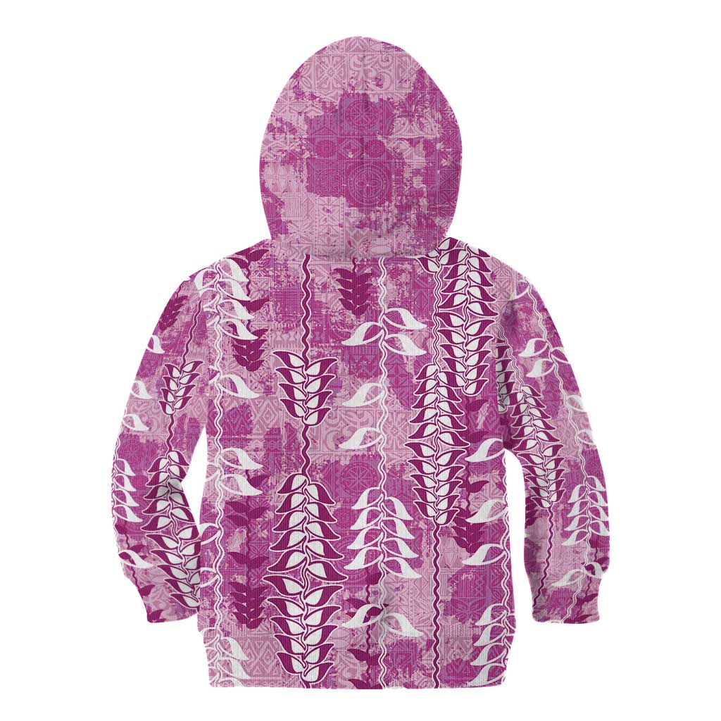 Magenta Hawaii Tapa Pattern Kid Hoodie With Heliconia Vintage Style