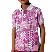 Magenta Hawaii Tapa Pattern Kid Polo Shirt With Heliconia Vintage Style