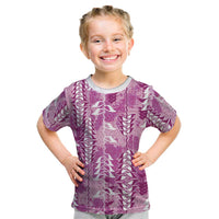 Magenta Hawaii Tapa Pattern Kid T Shirt With Heliconia Vintage Style