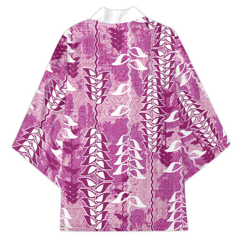 Magenta Hawaii Tapa Pattern Kimono With Heliconia Vintage Style