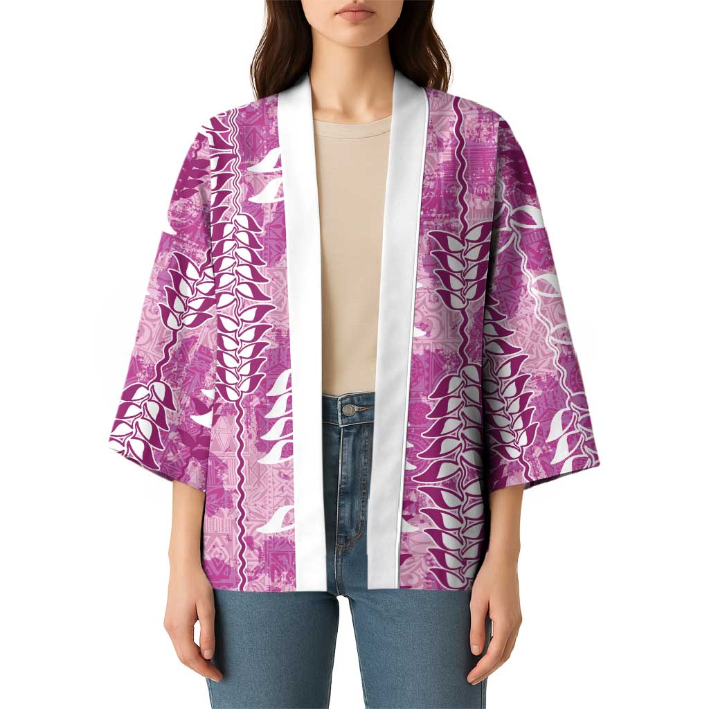 Magenta Hawaii Tapa Pattern Kimono With Heliconia Vintage Style