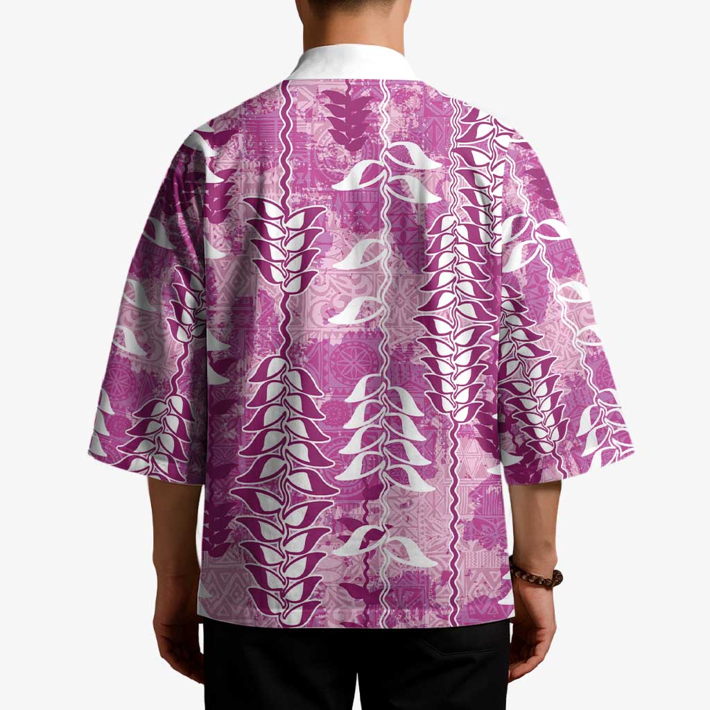 Magenta Hawaii Tapa Pattern Kimono With Heliconia Vintage Style
