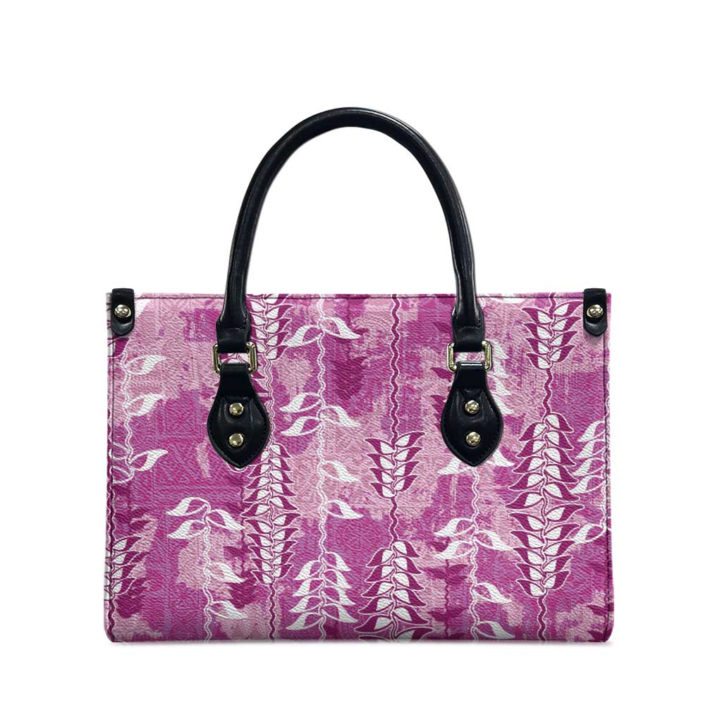 Magenta Hawaii Tapa Pattern Leather Bag With Heliconia Vintage Style