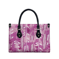 Magenta Hawaii Tapa Pattern Leather Bag With Heliconia Vintage Style