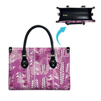 Magenta Hawaii Tapa Pattern Leather Bag With Heliconia Vintage Style
