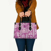 Magenta Hawaii Tapa Pattern Leather Bag With Heliconia Vintage Style