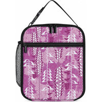 Magenta Hawaii Tapa Pattern Lunch Bag With Heliconia Vintage Style LT05 10.2 × 8.3 × 4.3 inch Magenta - Polynesian Pride