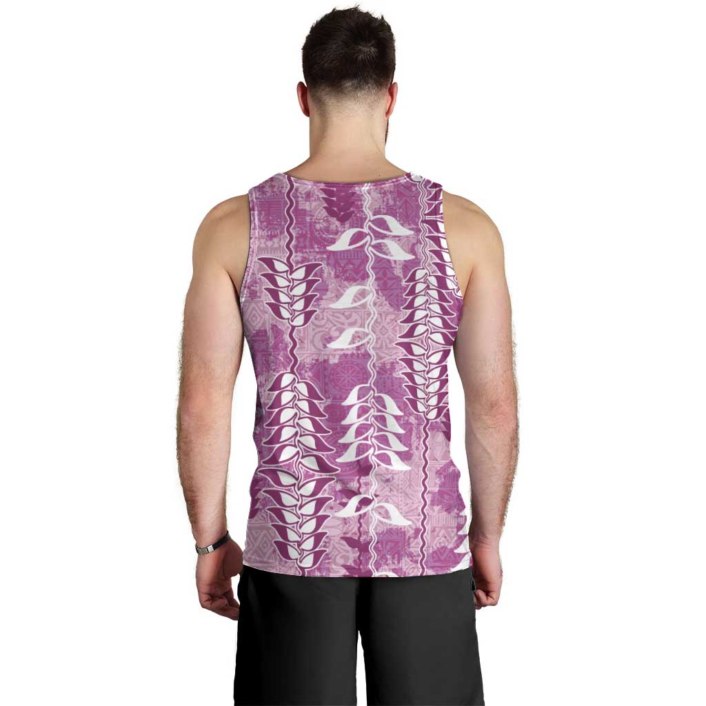 Magenta Hawaii Tapa Pattern Men Tank Top With Heliconia Vintage Style
