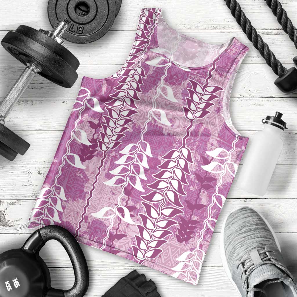 Magenta Hawaii Tapa Pattern Men Tank Top With Heliconia Vintage Style