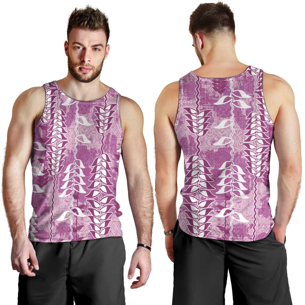 Magenta Hawaii Tapa Pattern Men Tank Top With Heliconia Vintage Style