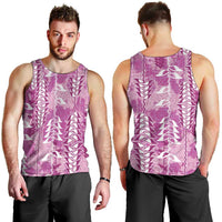 Magenta Hawaii Tapa Pattern Men Tank Top With Heliconia Vintage Style