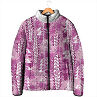Magenta Hawaii Tapa Pattern Padded Jacket With Heliconia Vintage Style