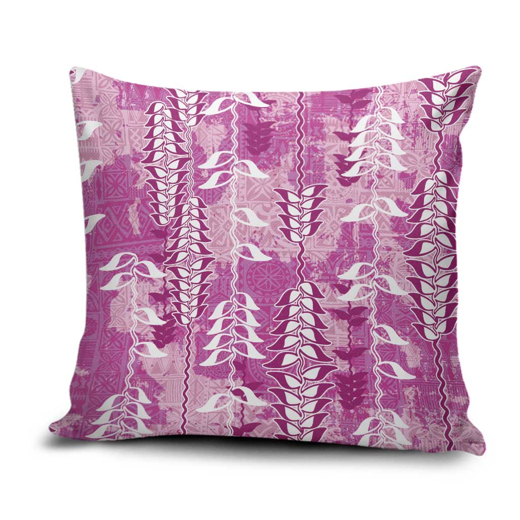 Magenta Hawaii Tapa Pattern Pillow Cover With Heliconia Vintage Style