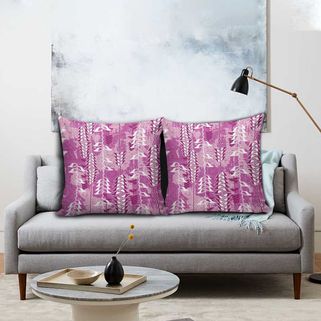 Magenta Hawaii Tapa Pattern Pillow Cover With Heliconia Vintage Style